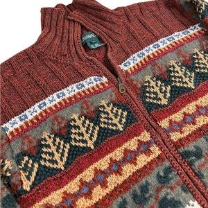 VTG Y2K Bushwacker Zip Sweater Cottagecore Linen Wool‎ Tree Pattern Women XL
